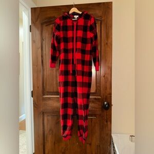 GAP Red and Black Plaid Hooded Onesie